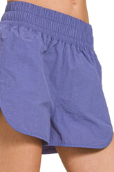 Zenana Windbreaker Smocked Waistband Running Shorts OutfitFlow